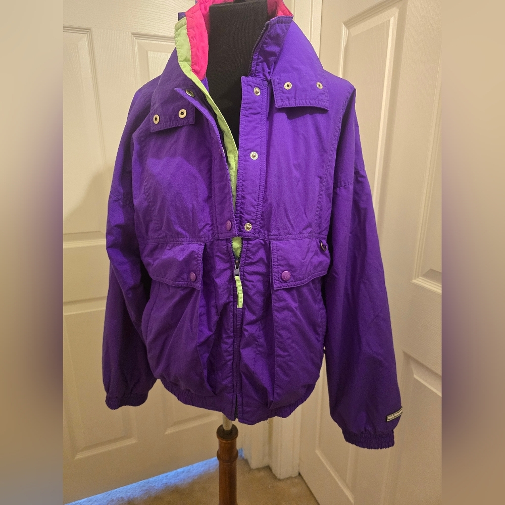Ladies Purple Nylon Jacket with Pink and Green Details